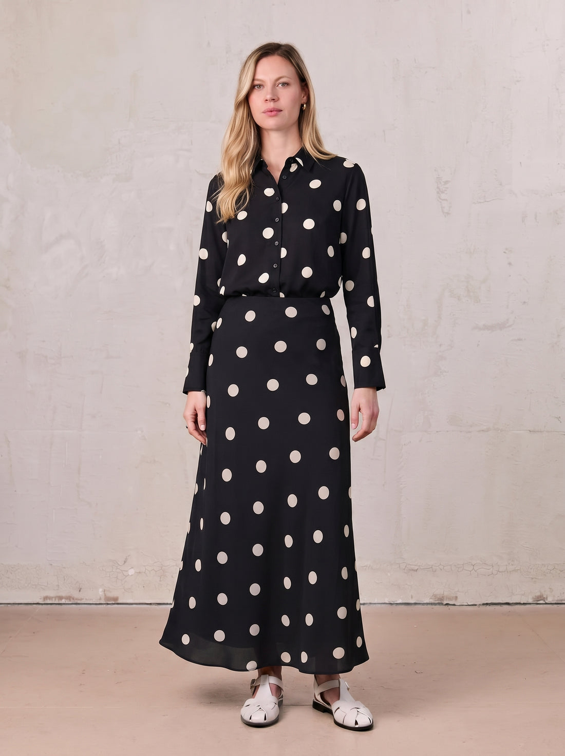 Print Slip Skirt-Polka Dot