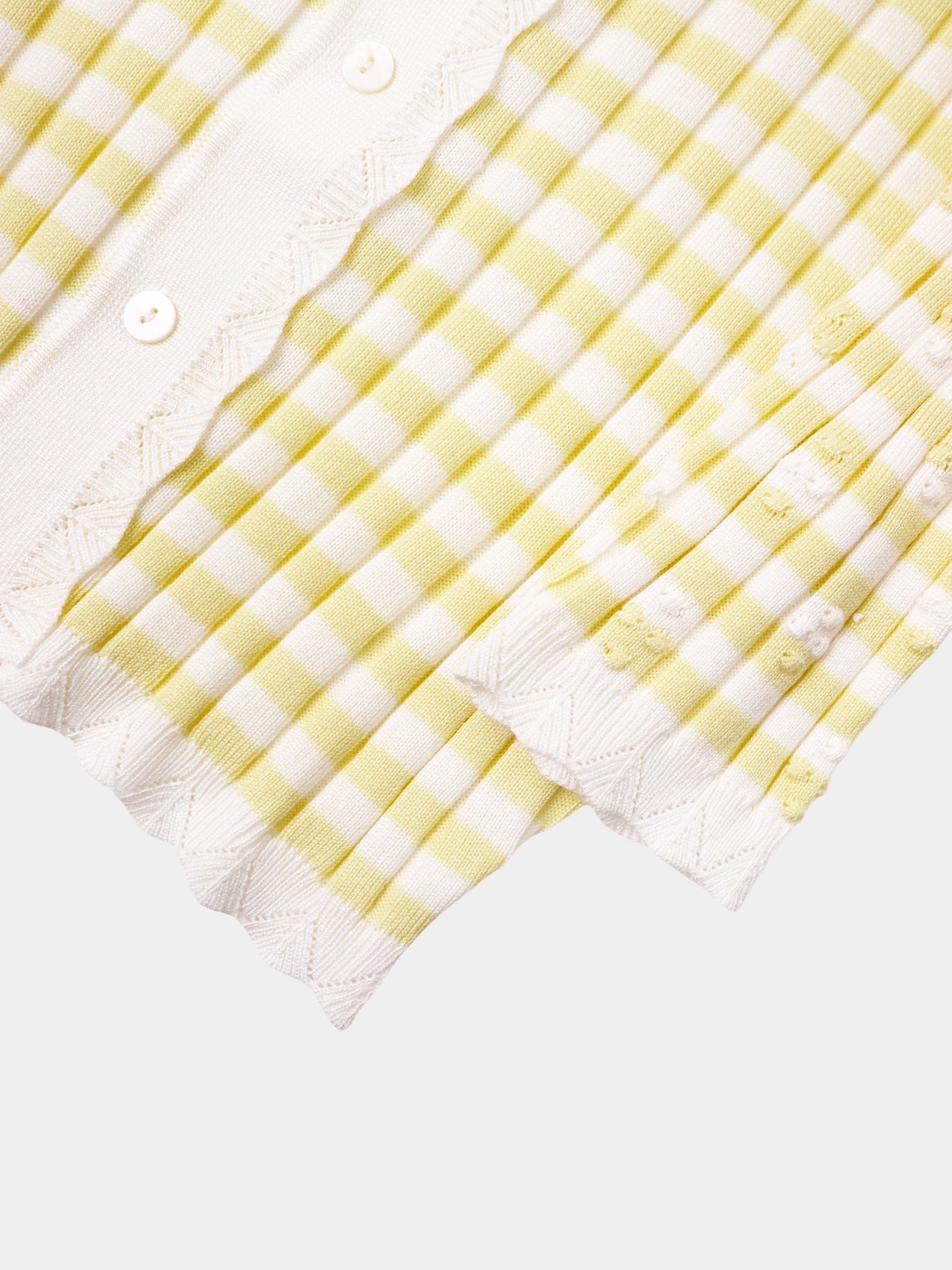 Striped Scalloped Edge Cardigan-Yellow/White