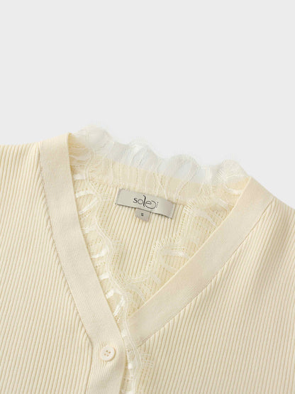 Lace Trimmed Sweater-Cream