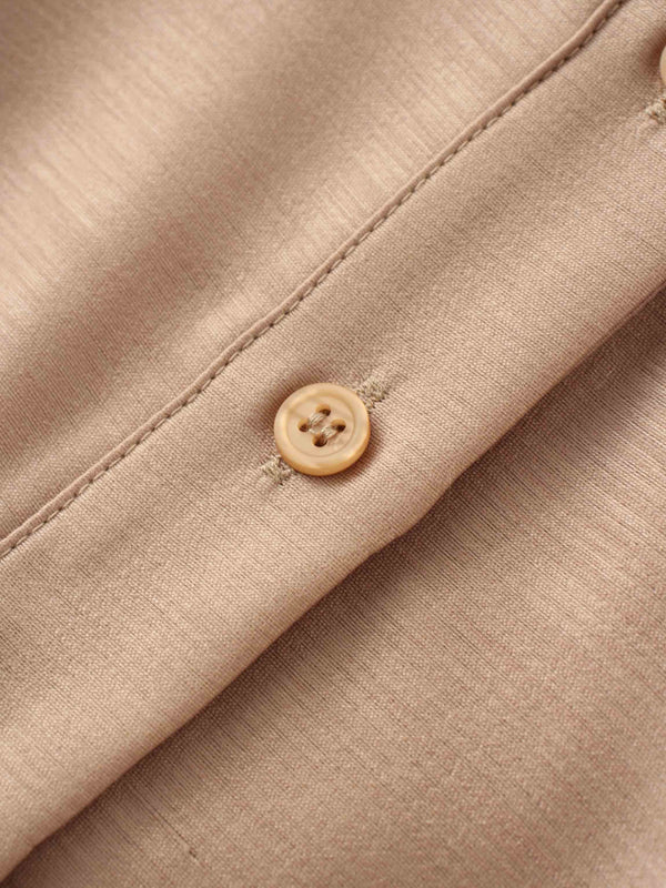 Textured Puff Sleeve Blouse-Mushroom