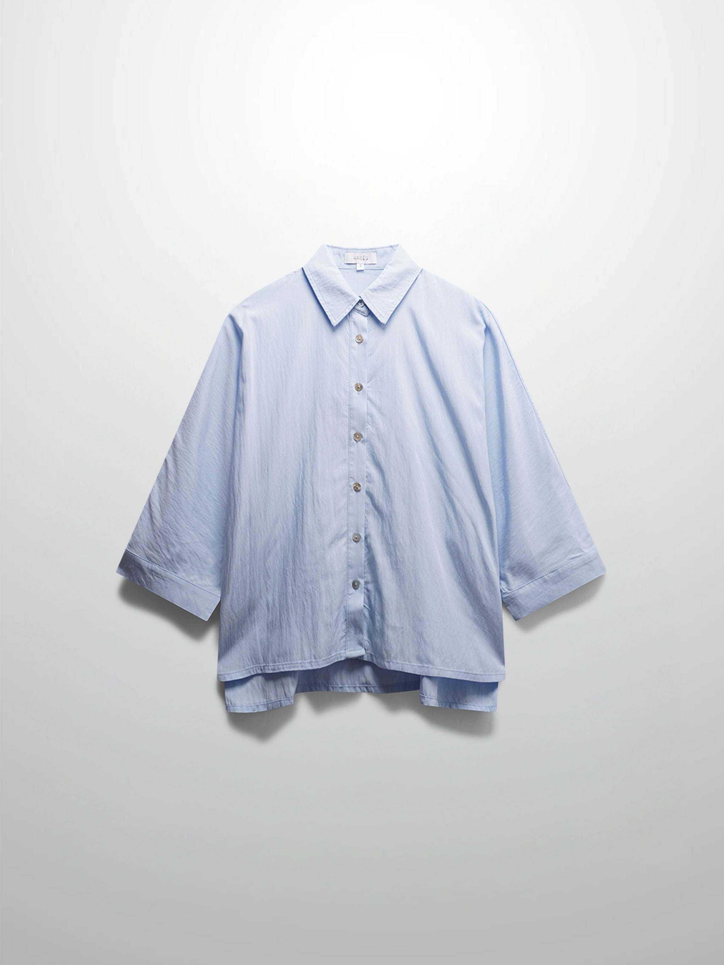 Boxy Dolman Sleeve Crinkle Blouse-Light Blue