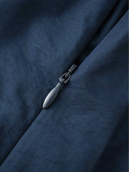 Waisted Full Taffeta Skirt-Navy