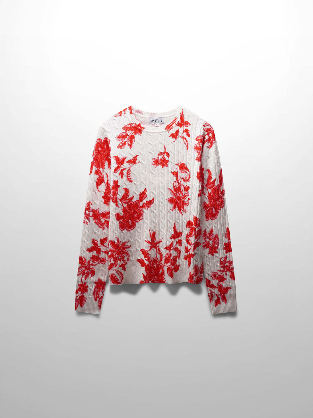 Printed Cable Knit Sweater- Salmon Floral