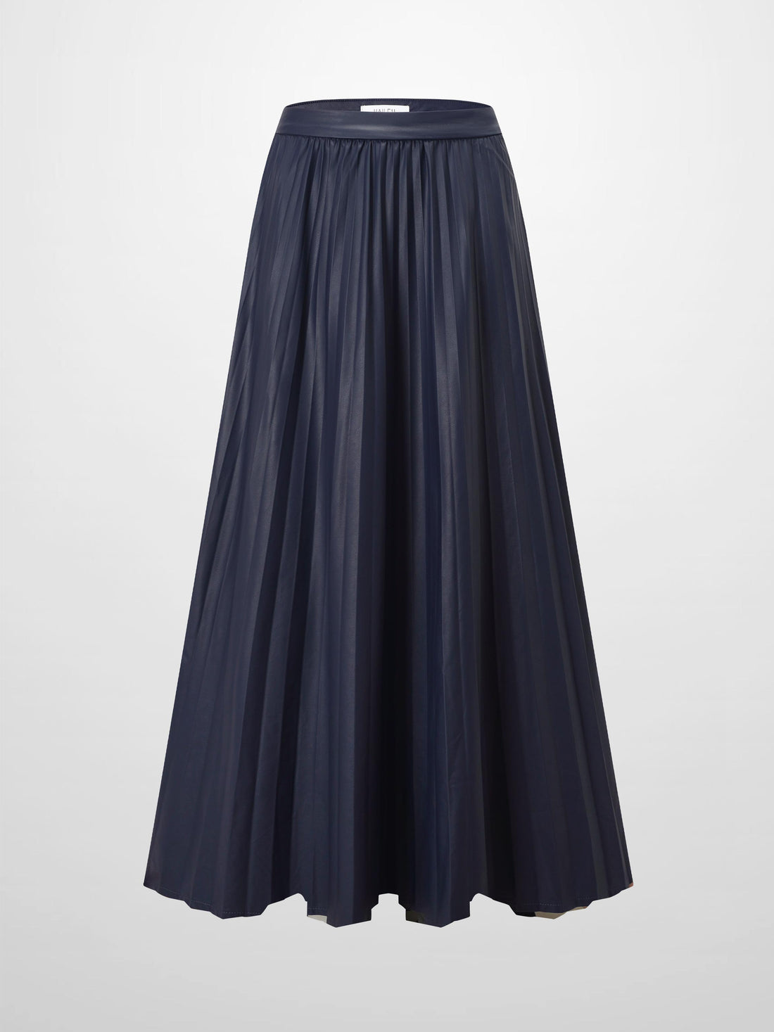Accordion Pleated Faux Leather Skirt-Navy