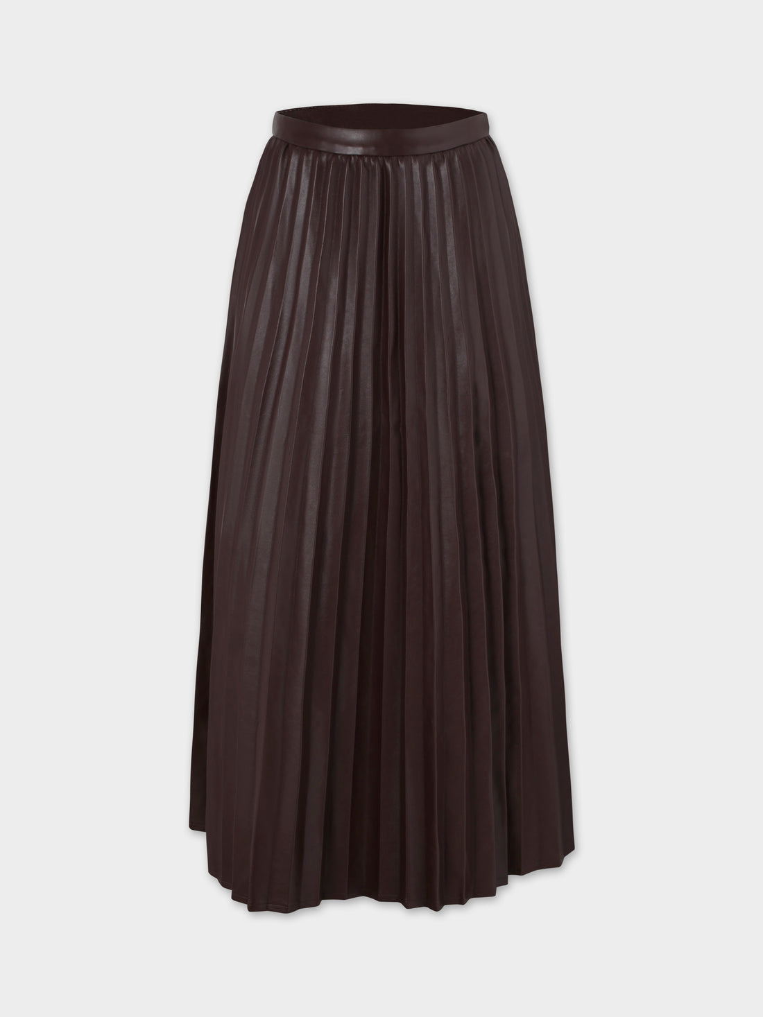 Accordion Pleated Faux Leather Skirt-Chocolate Brown