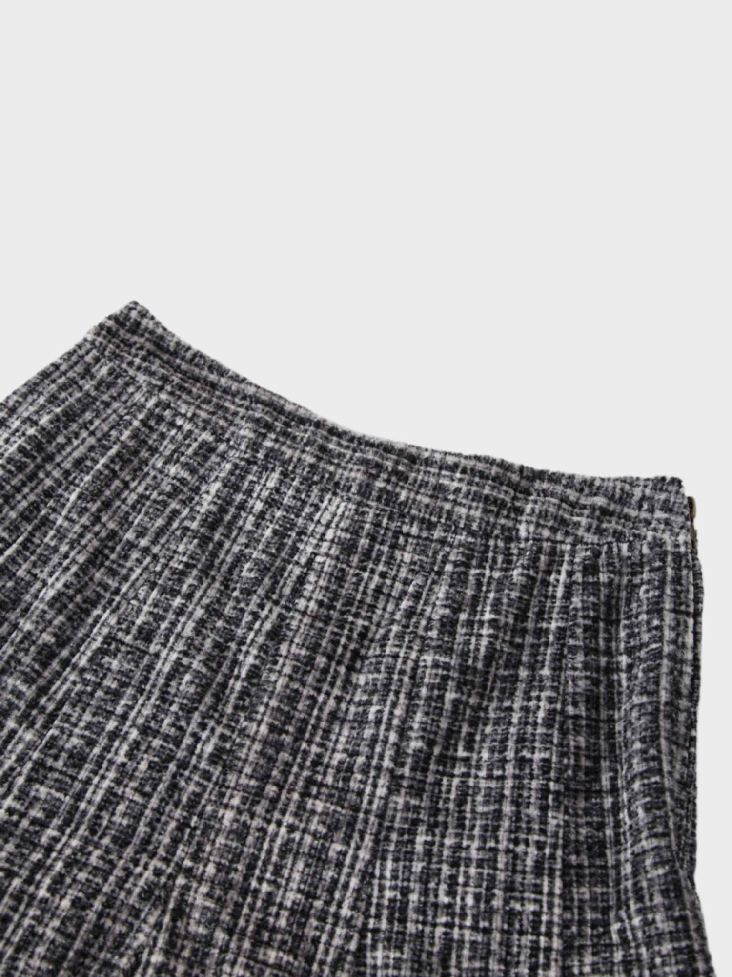 Short Flare Skirt-Black/White Plaid