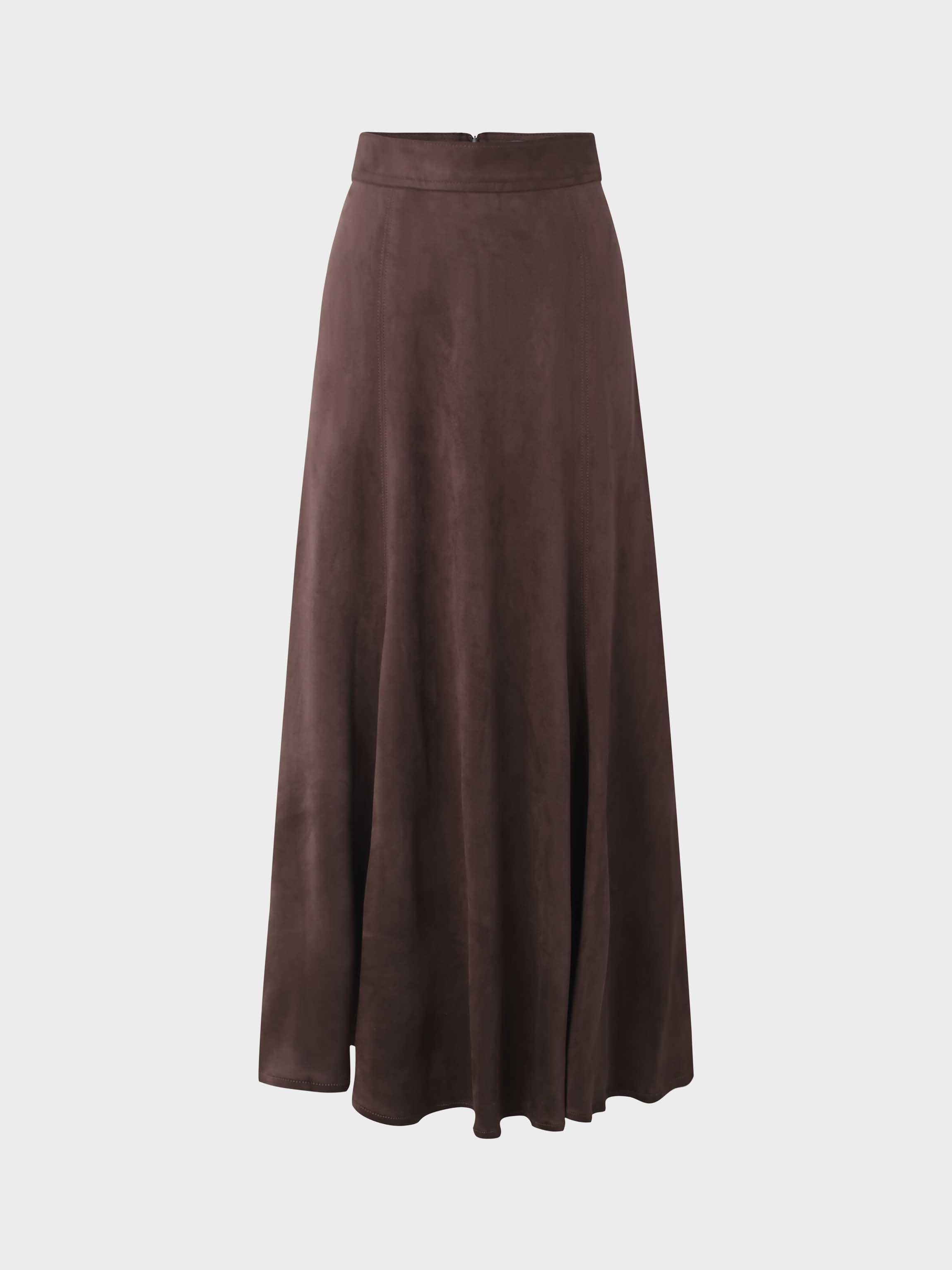 Suede Trumpet Skirt-Brown