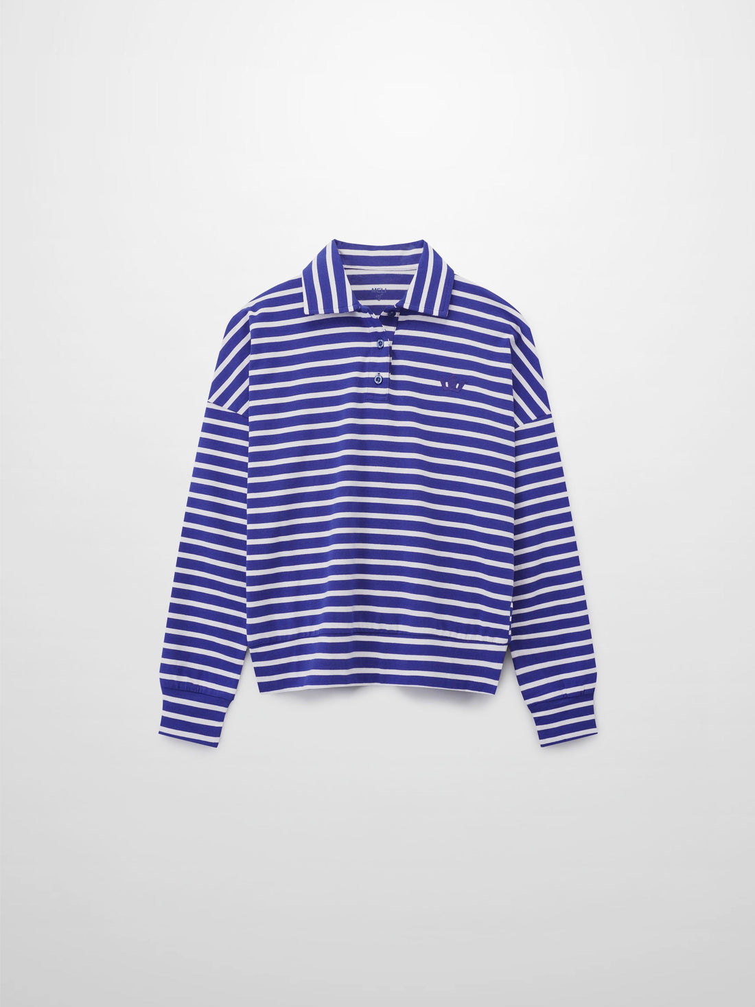 Collared Bomber Tee-Cobalt/White