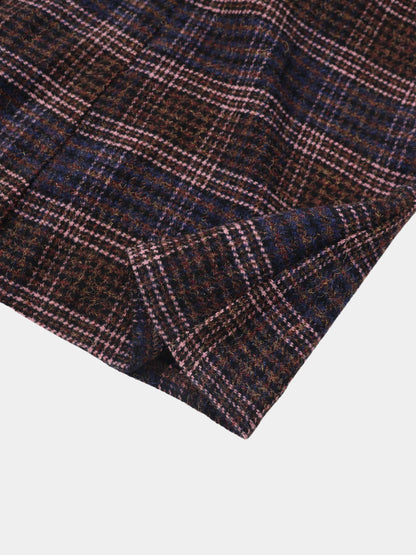 Plaid Yoke Circle Skirt - Brown/Pink Plaid