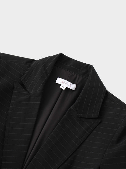 Gold Button Pinstripe Blazer-Black