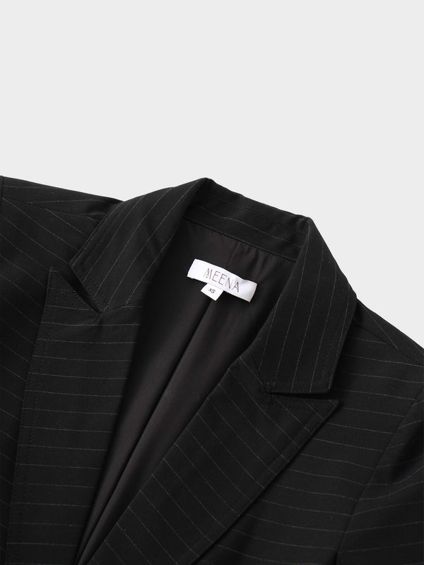 Gold Button Pinstripe Blazer-Black