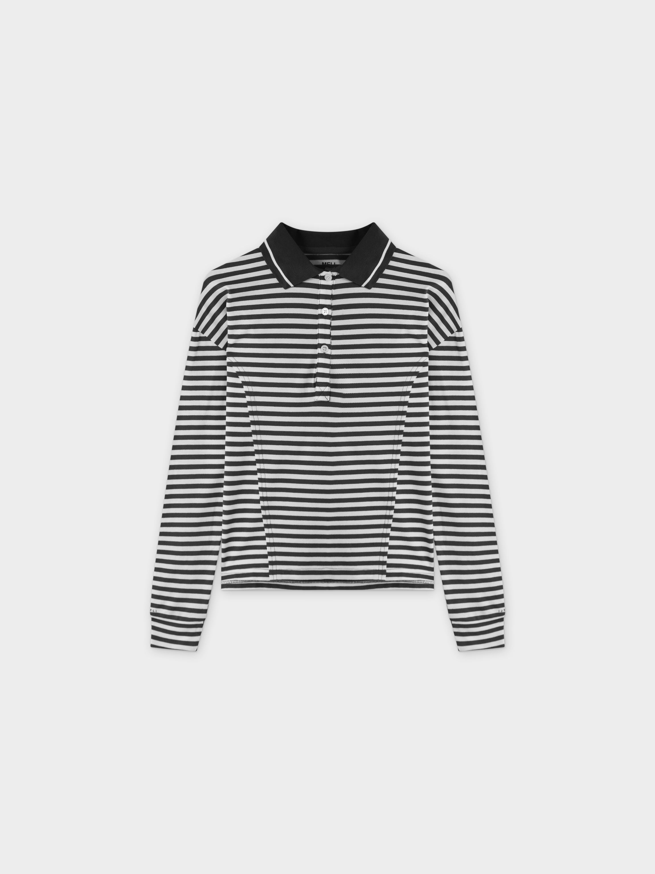 Striped Collar Tee-Black/White