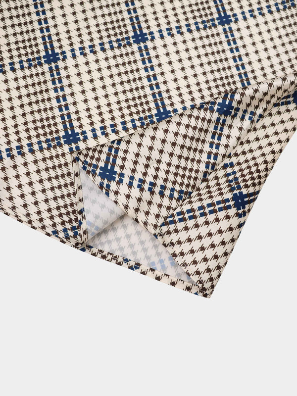 Print Slip Skirt-Brown Houndstooth