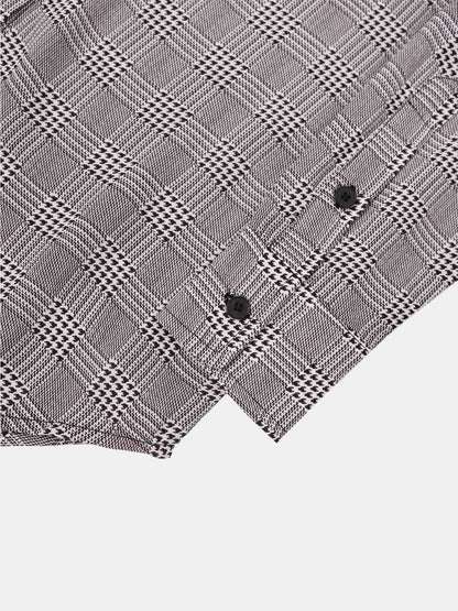 Houndstooth Button Down Blouse-Black/White