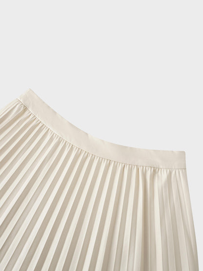 Accordion Pleated Faux Leather Skirt-Ivory