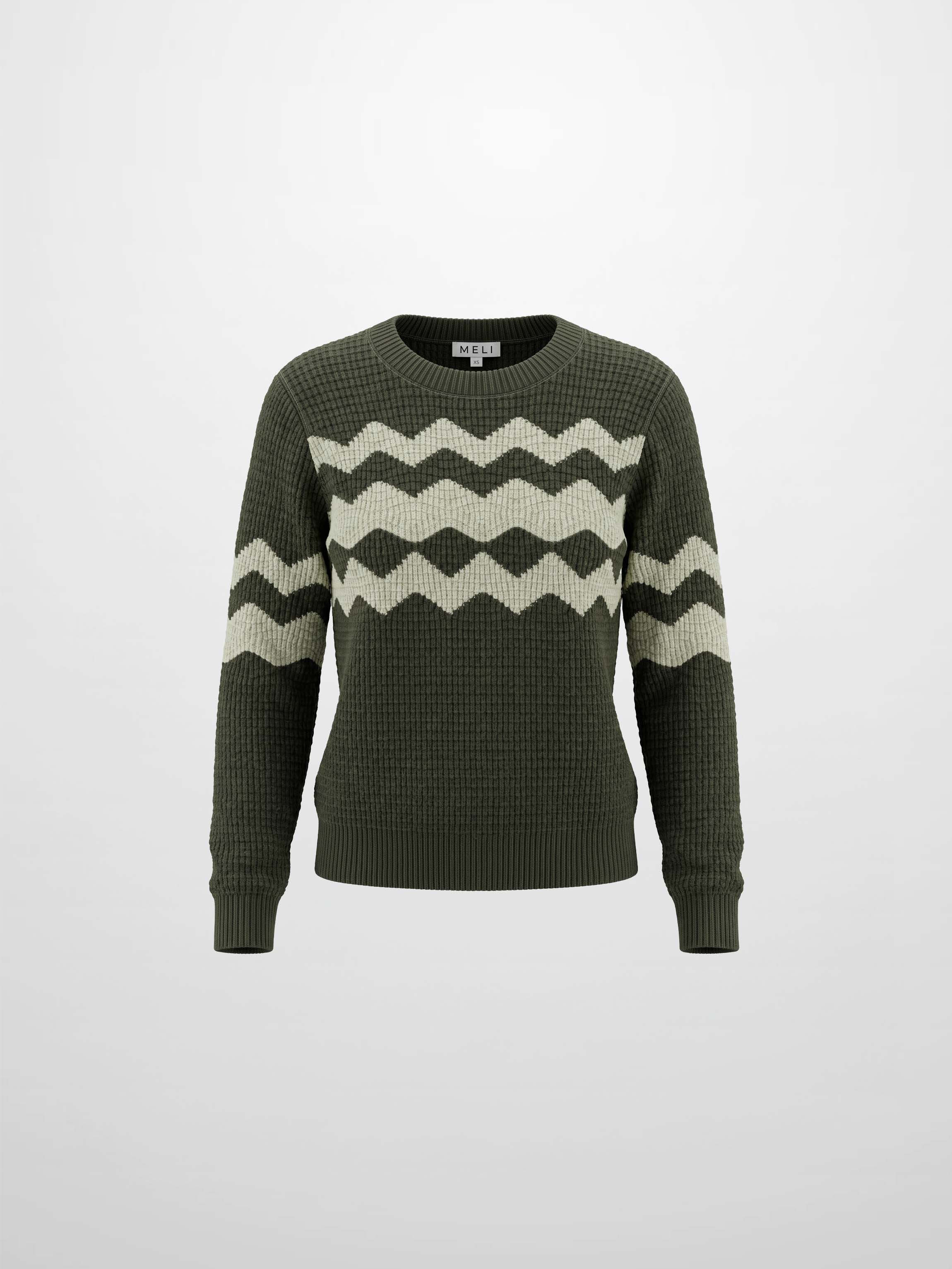 Waffle Designed Sweater - Dark Green/Light Green