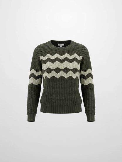 Waffle Designed Sweater - Dark Green/Light Green