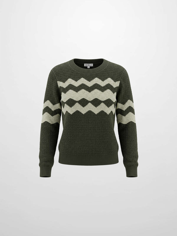 Waffle Designed Sweater - Dark Green/Light Green
