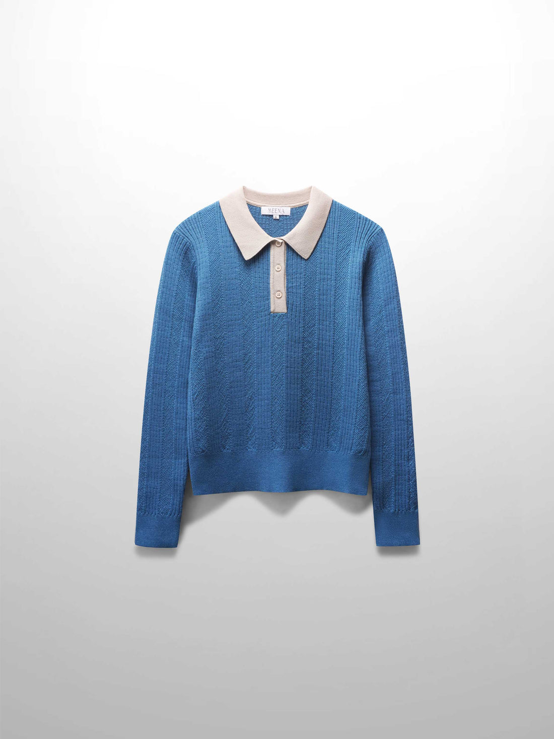 Knit Detail Collar Sweater-Teal/Tan