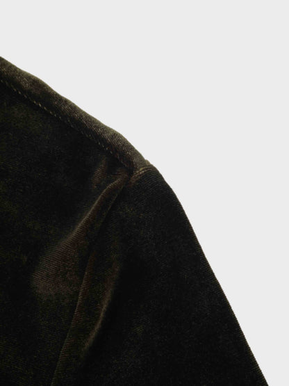 Velour Button Down Blouse-Green
