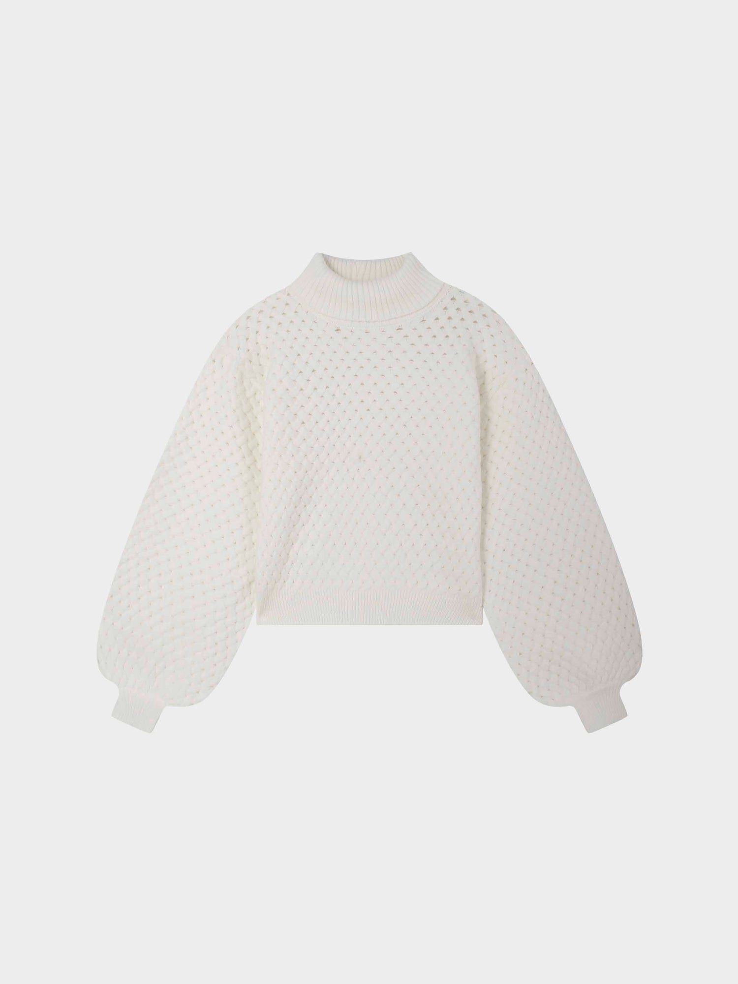 Basketweave Turtleneck Sweater-Cream