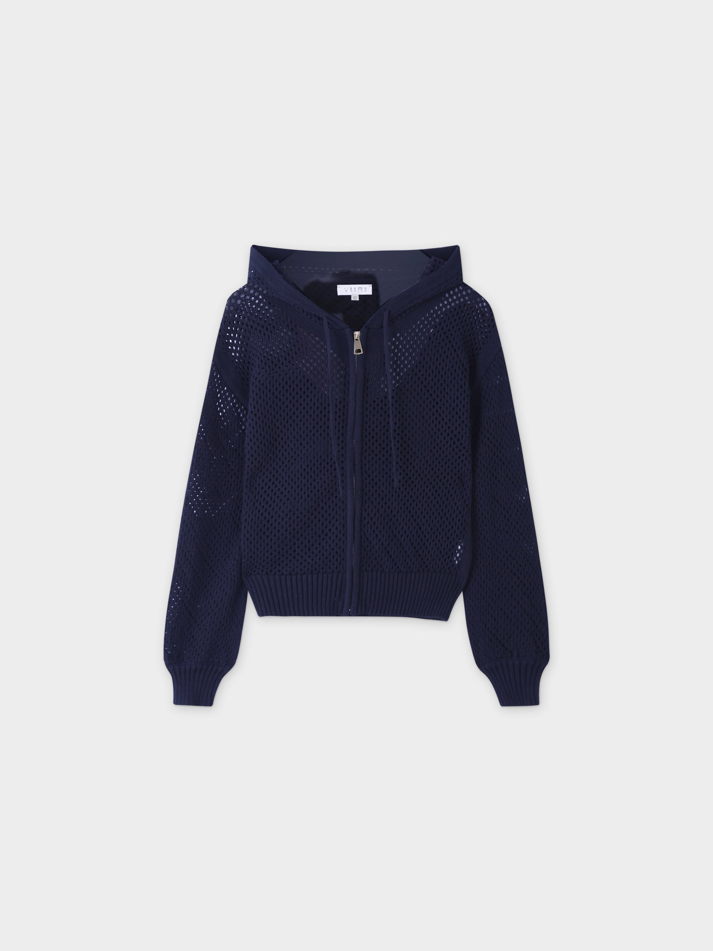 Zip Up Crochet Hoodie-Navy