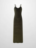 V-Neck Velour Slip Dress-Green