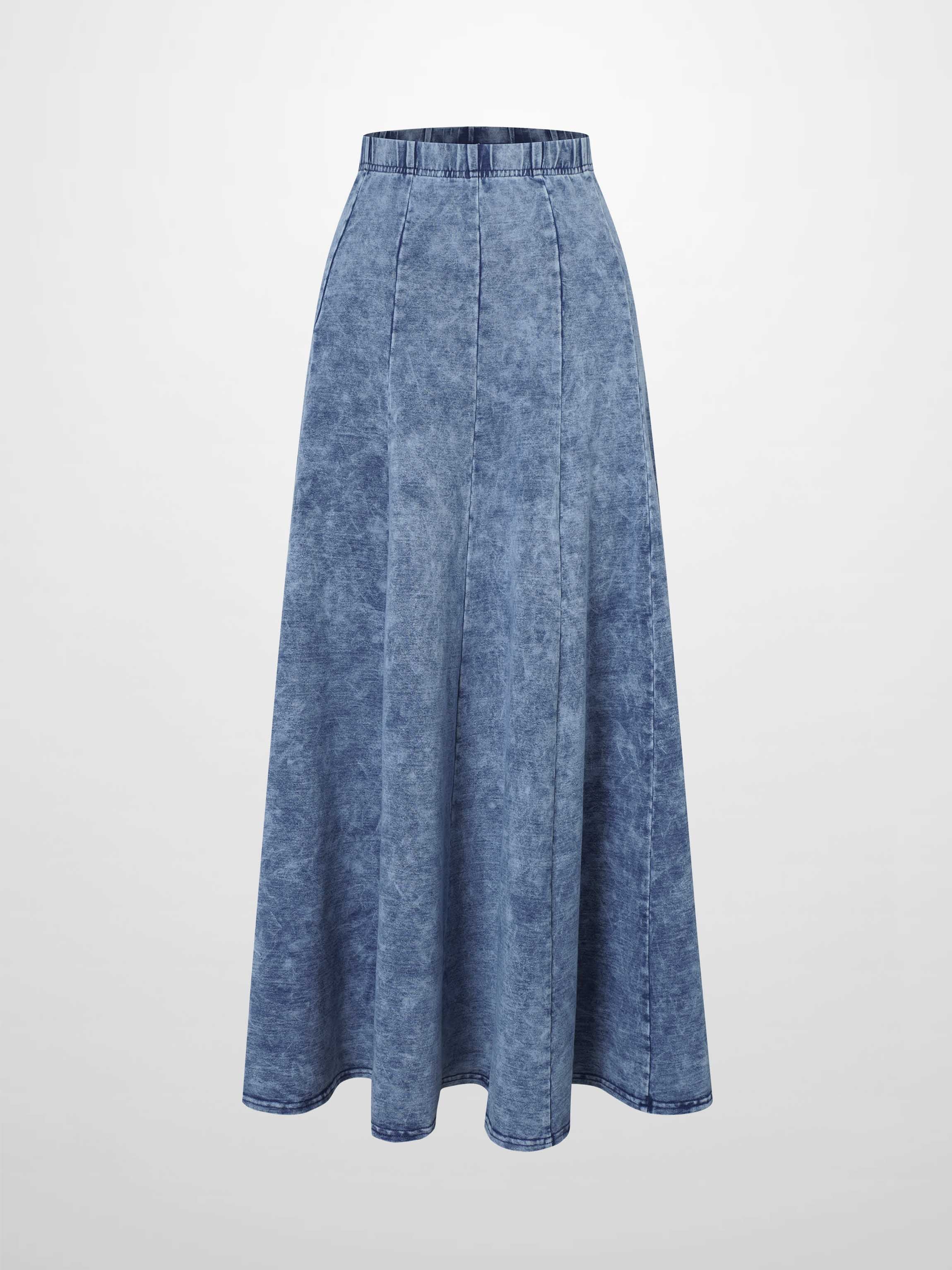 Paneled Flare Skirt 37&quot;-Light Blue Wash