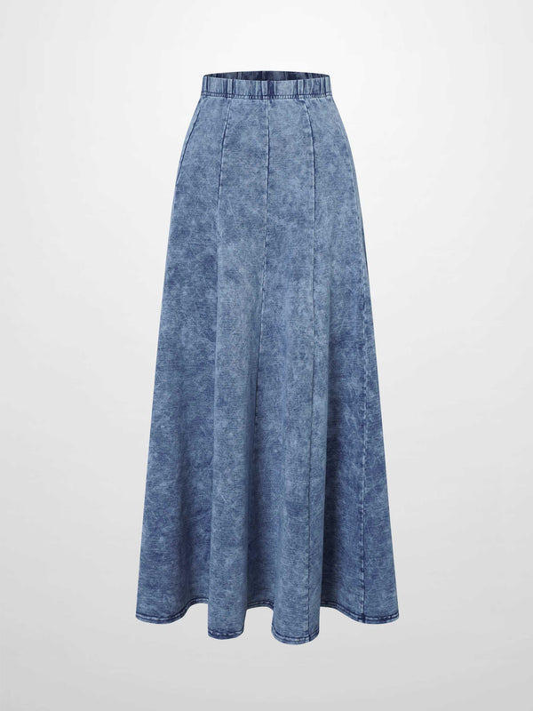 Paneled Flare Skirt 37"-Light Blue Wash