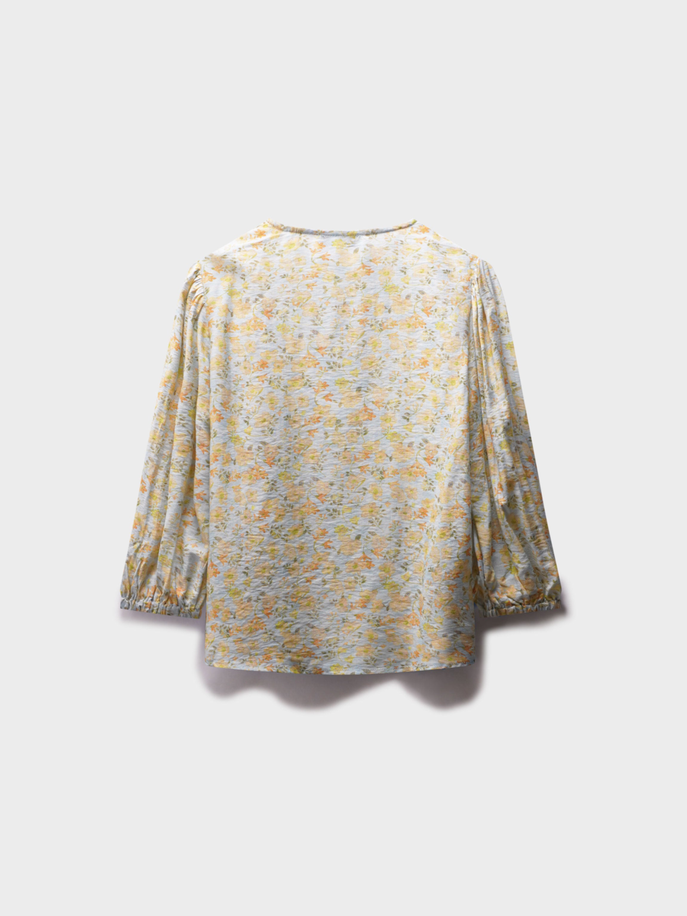 Puff Sleeve Button Down Blouse-Yellow Floral