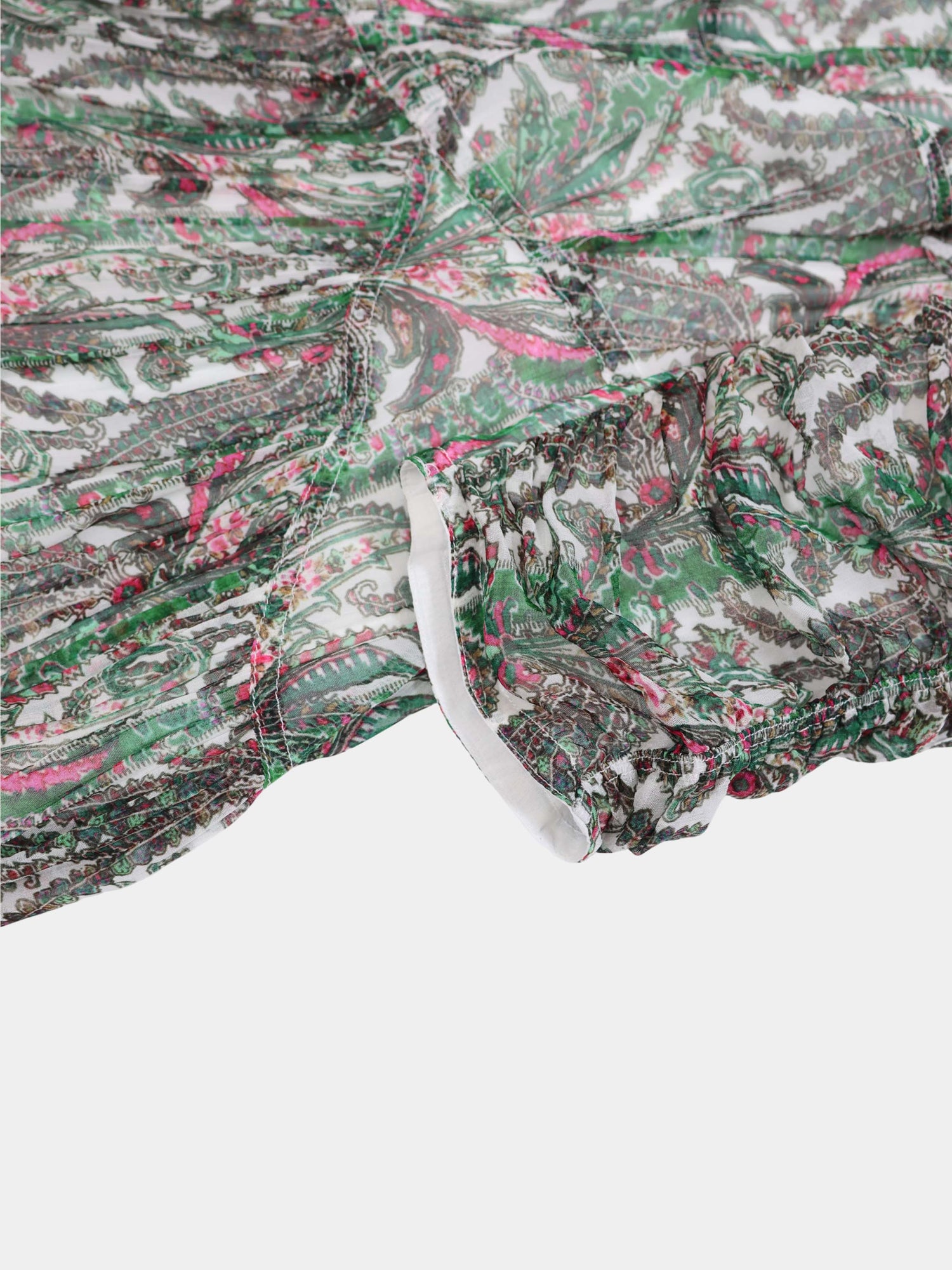 Shirred Sleeve Dress-Green Paisley