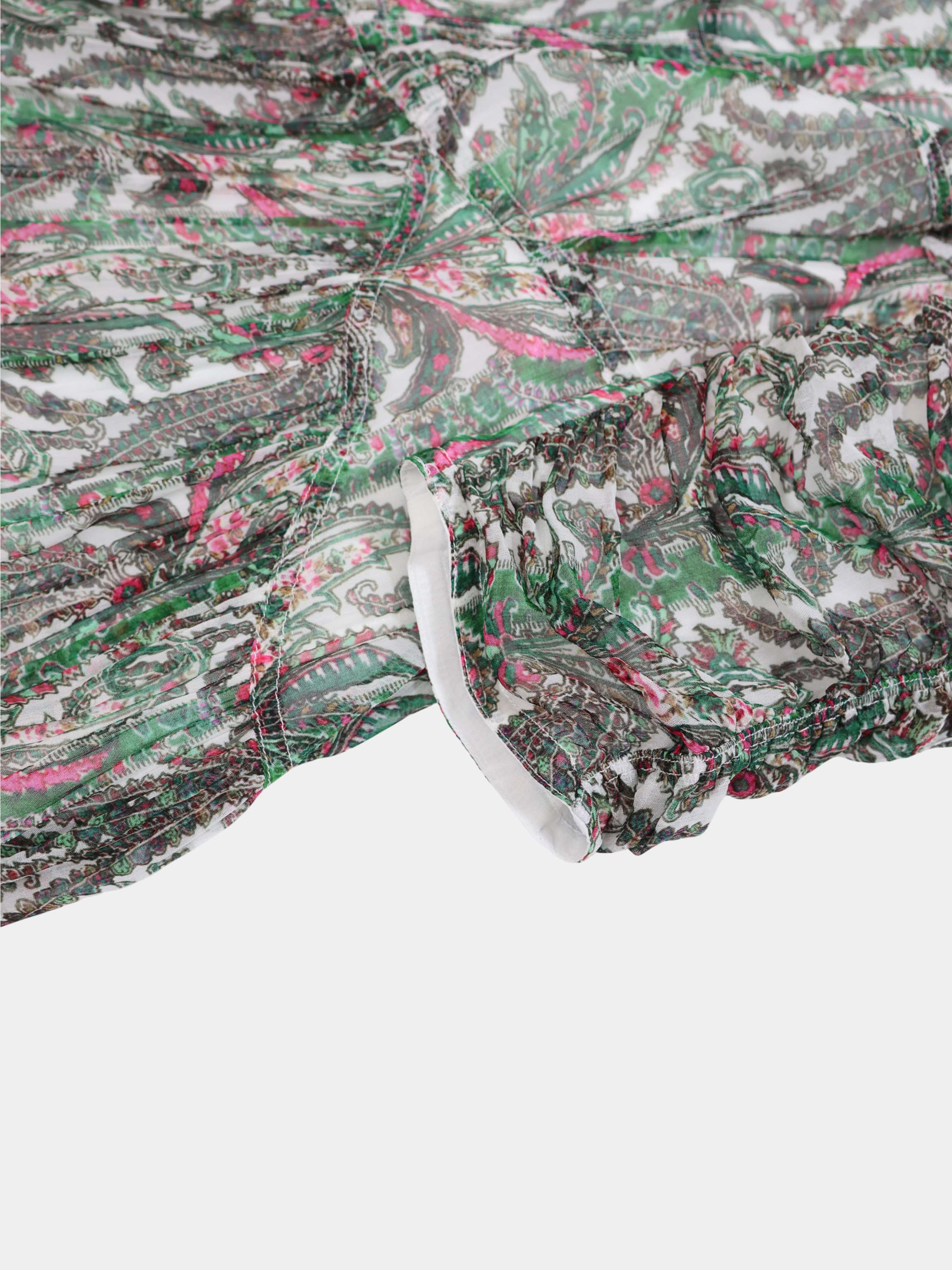 Shirred Sleeve Dress-Green Paisley