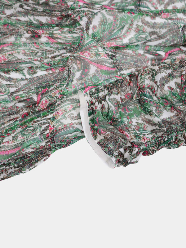 Shirred Sleeve Dress-Green Paisley