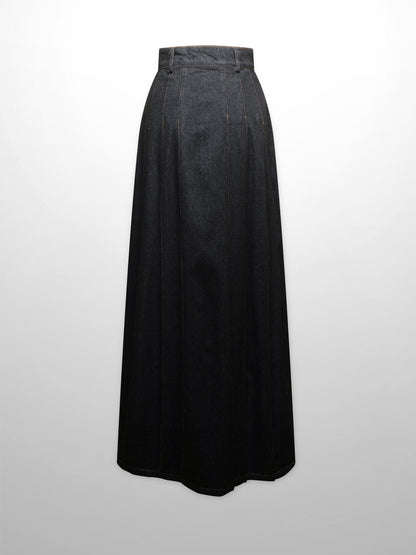 Stitched Pleated Skirt-Black