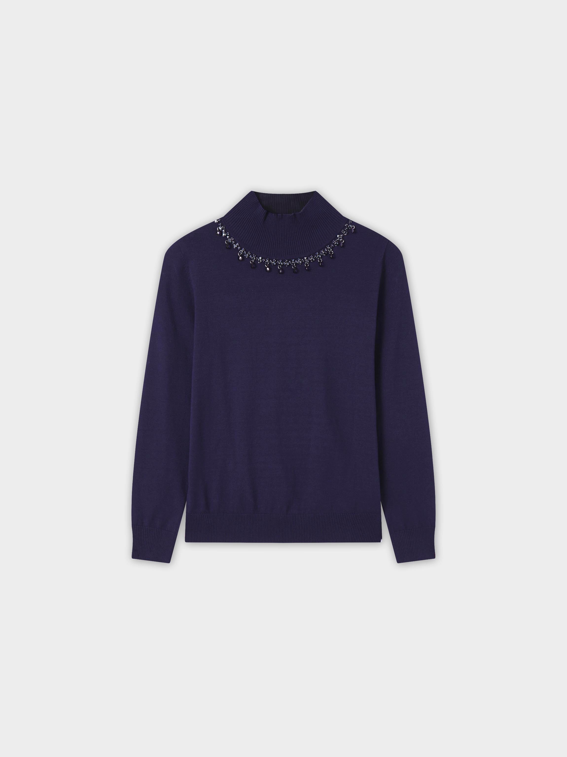 Beaded Turtleneck-Navy