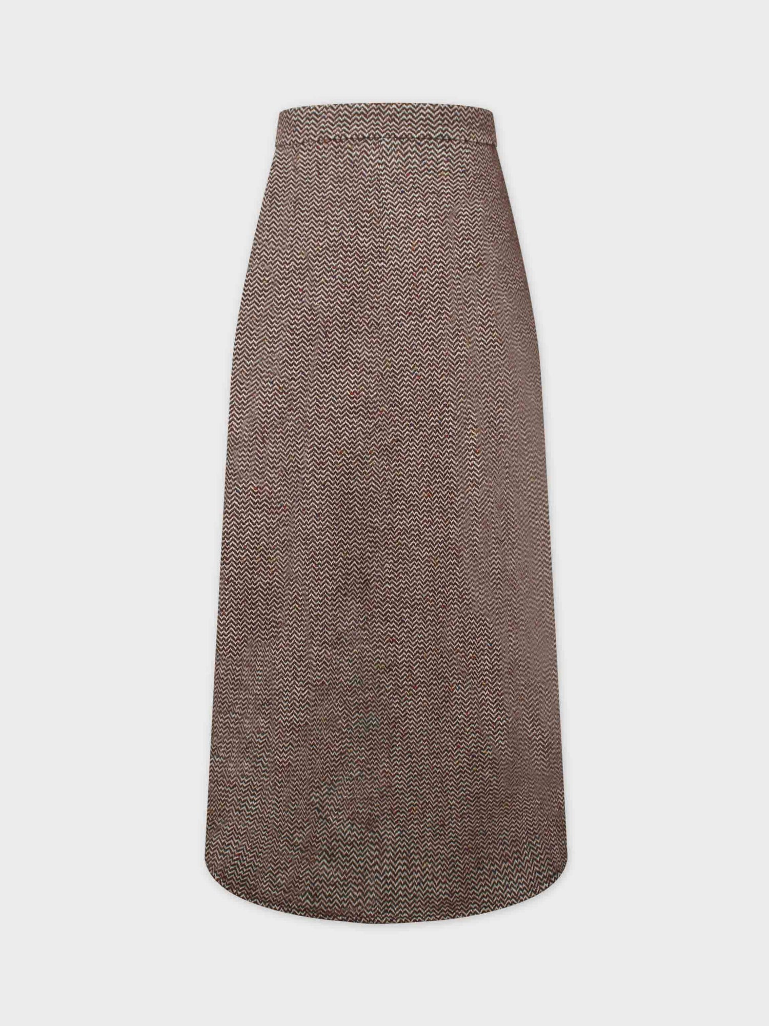 Button Front A-Line Skirt-Brown Herringbone