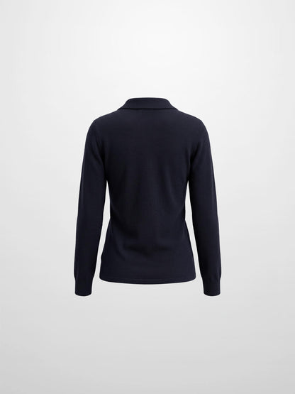 Asymmetrical Button Collar Sweater - Navy