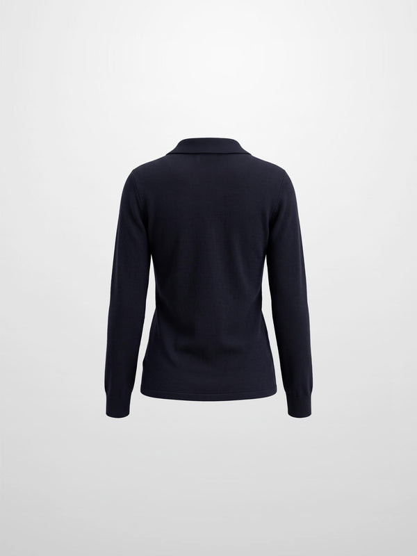 Asymmetrical Button Collar Sweater - Navy