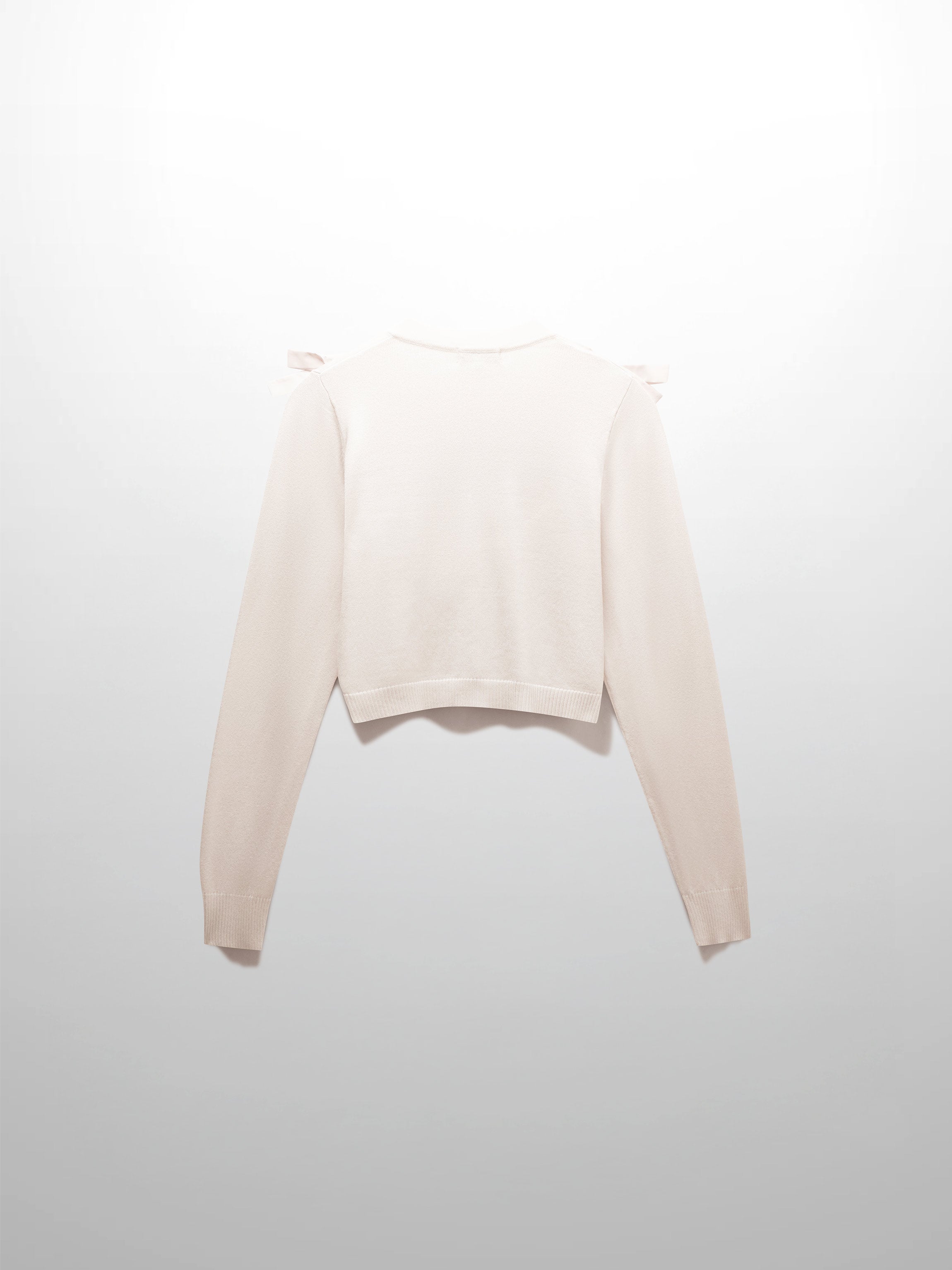 Cropped Bow Cardigan-Cream