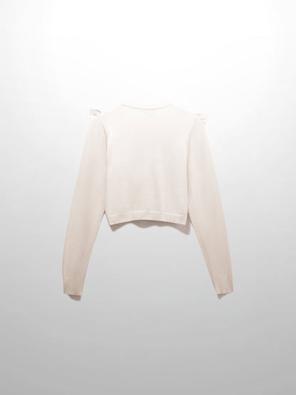 Cropped Bow Cardigan-Cream