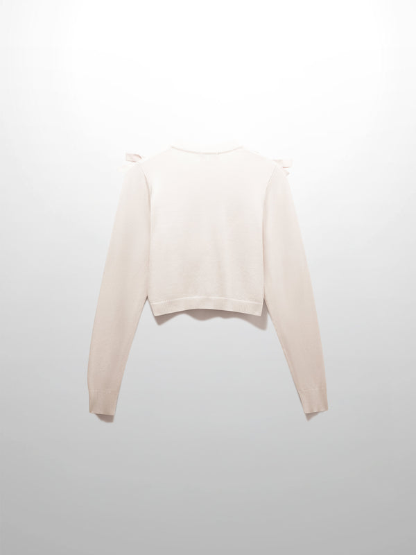 Cropped Bow Cardigan-Cream
