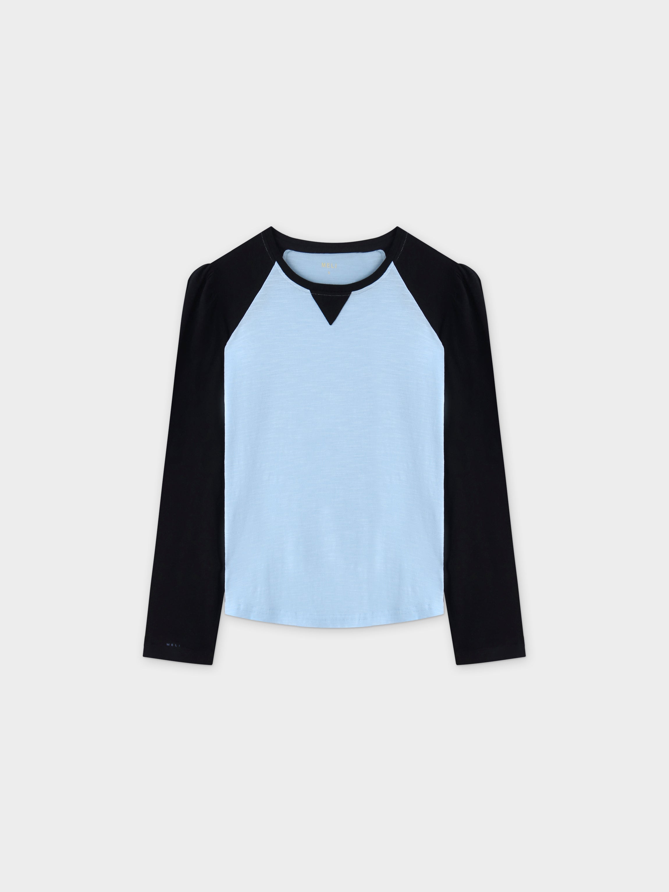 Two Tone Baseball Tee-Light Blue/Black