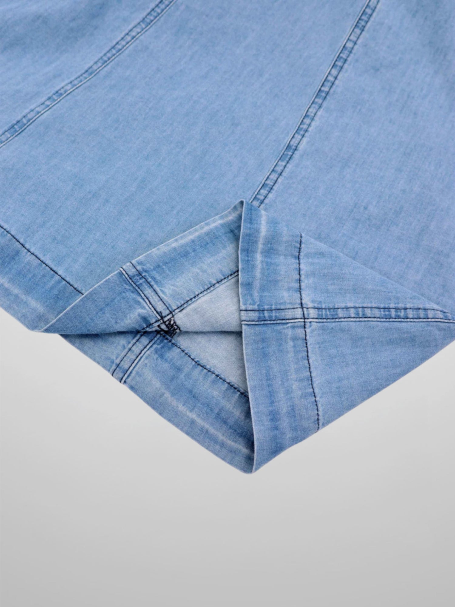 Chambray Seamed Button Down Denim Skirt-Blue