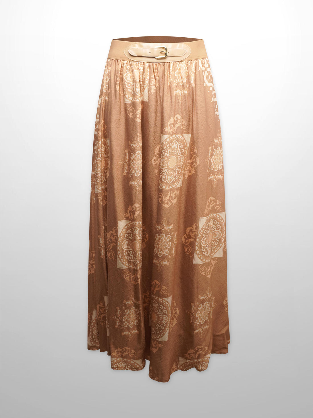 Leather Buckle Skirt-Tan Medallion