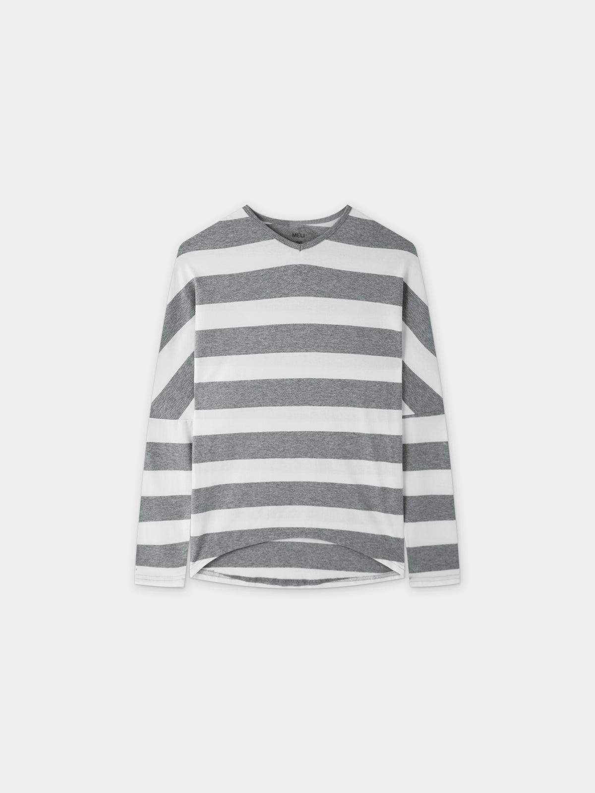 Striped Dolman V Neck-Grey/White