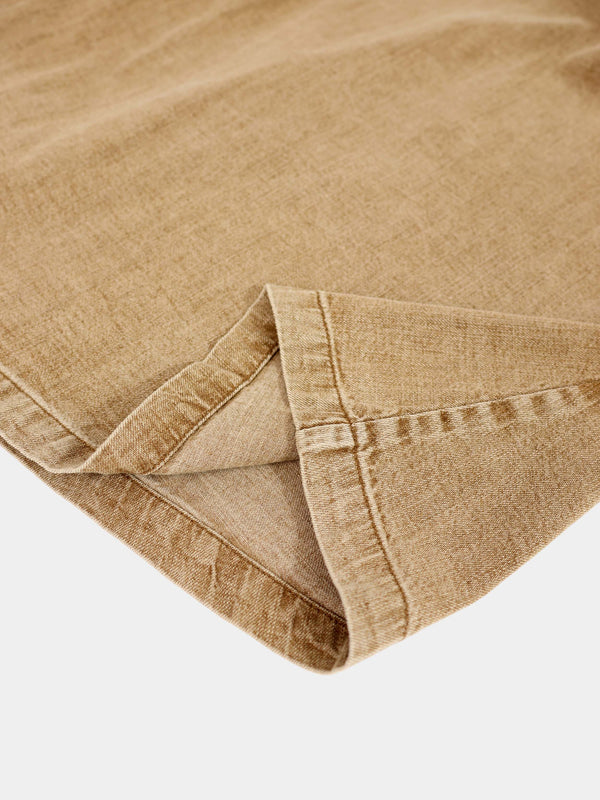Inverted Yoke Pleat Denim Skirt-Light Tan