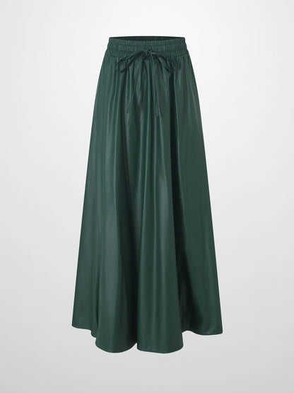 Drawstring Faux Leather Skirt-Hunter Green