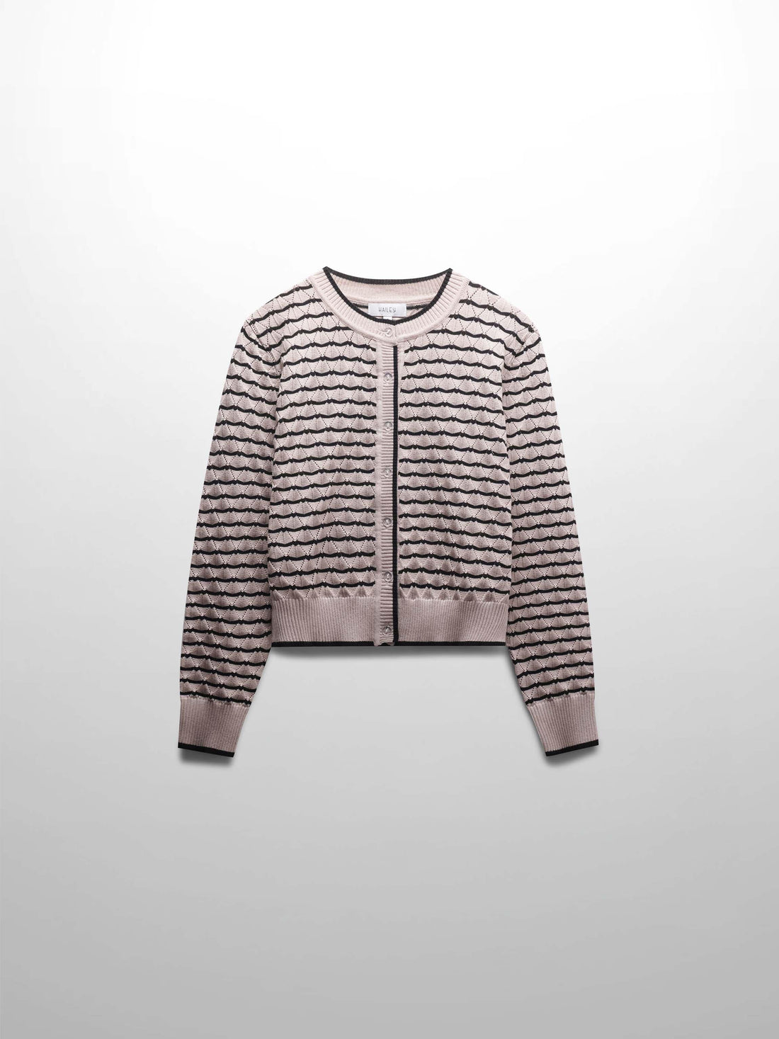 Striped Pointelle Cardigan-Black/Tan