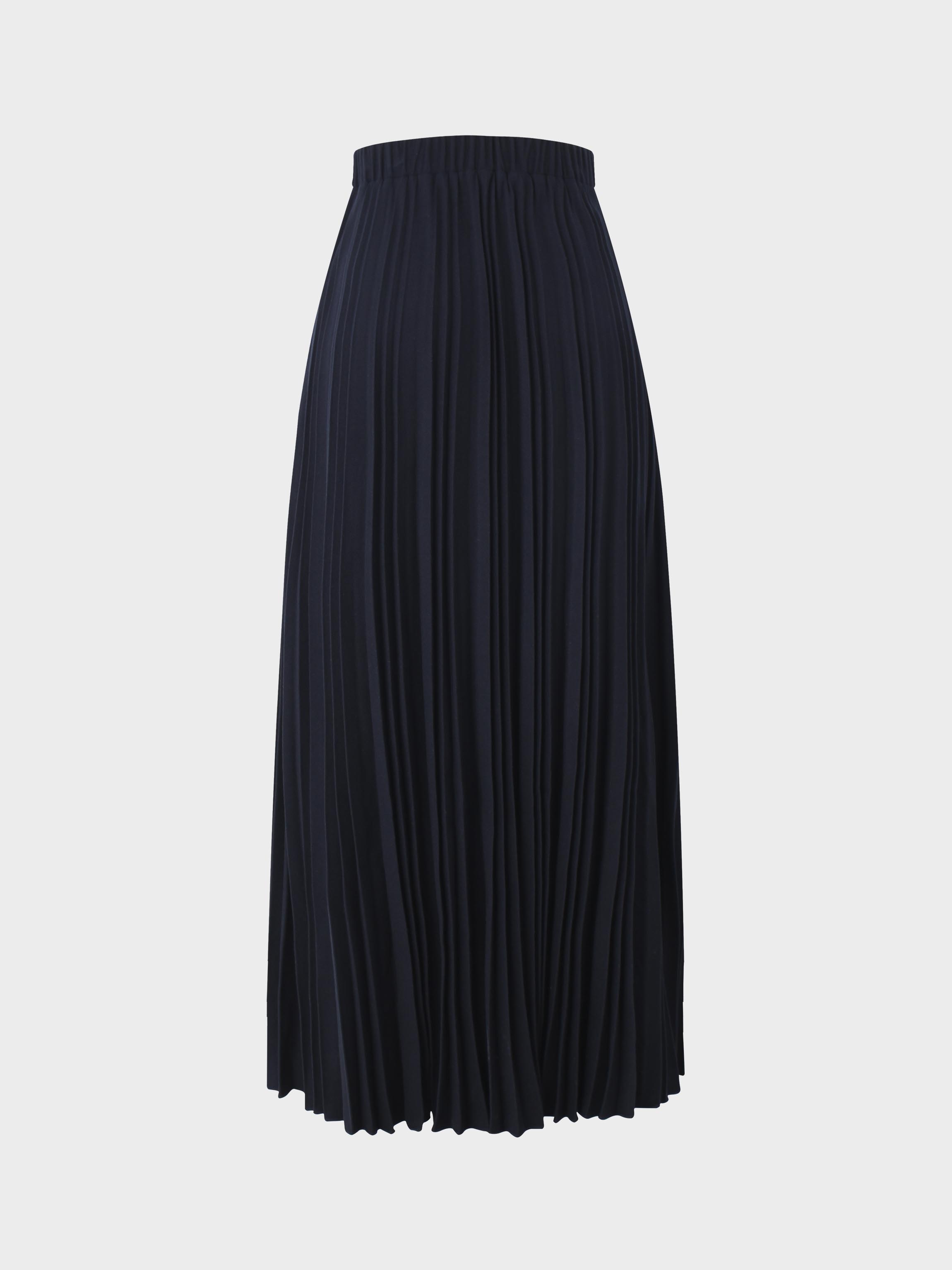 Wool Blend Pleated Skirt-Navy