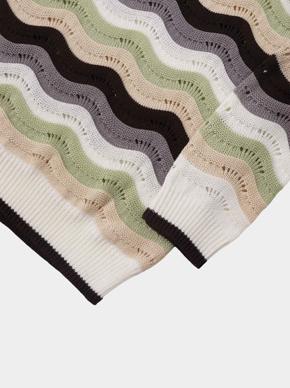 Crochet Stripe Sweater - Brown/Green/Cream